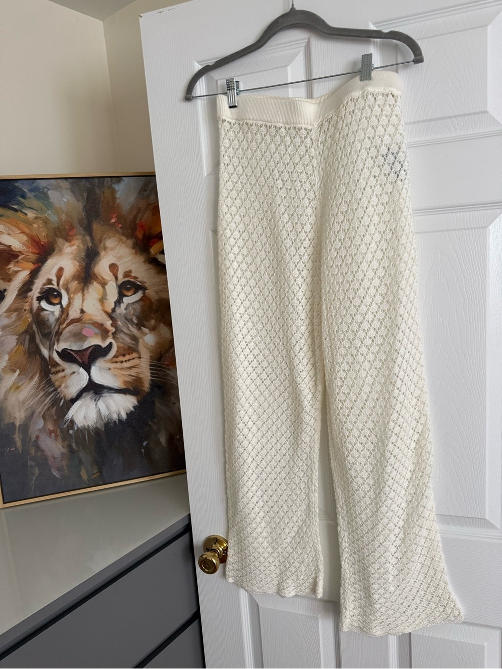 Oysho Cream Knit Wide-Leg Pants
